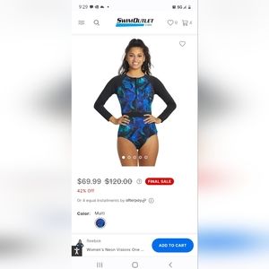 Reebok Women's Long-Sleeve One-Piece Swimsuit in Black and Blue